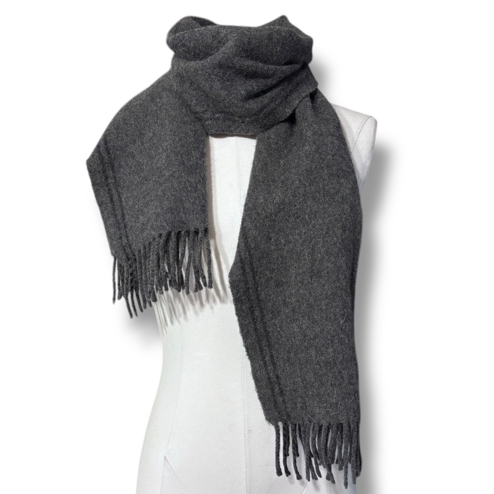 V. FRAAS Cashmere Wool Blend Scarf with Tassel Fringe & Double Stripe Border